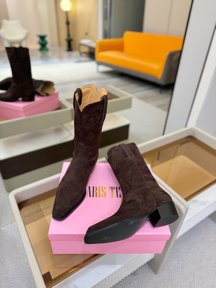 Paris Texas Western Ankle Boots in Black Suede