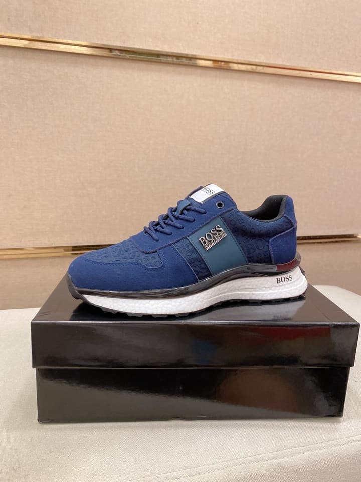 Boss Italian Leather Casual Sneakers in Dark Navy