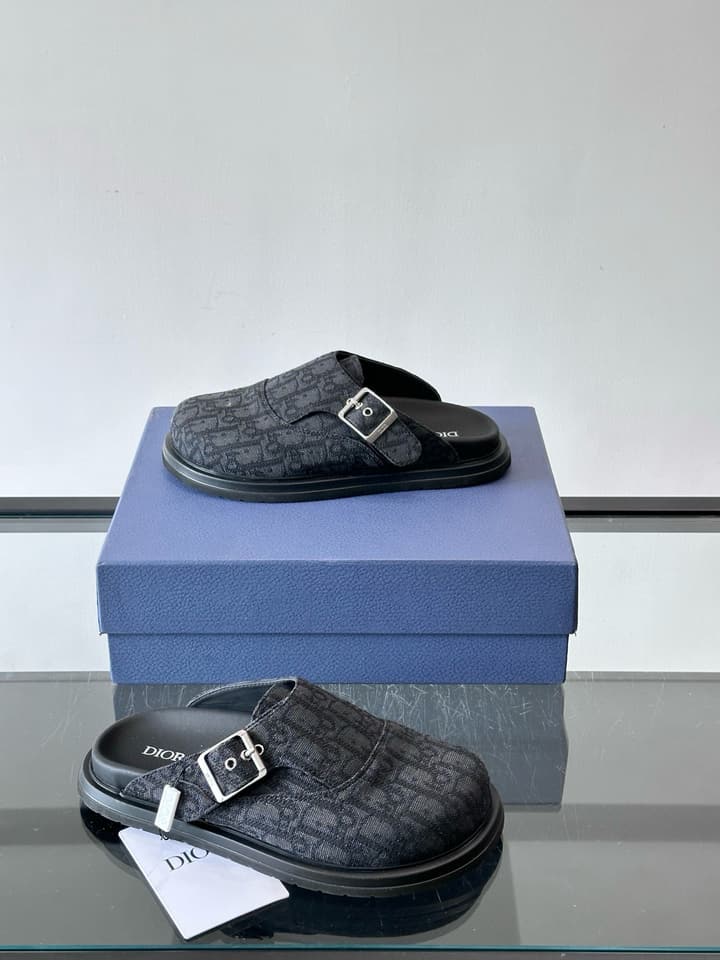 Dior Oblique Print Closed-Toe Mules in Navy