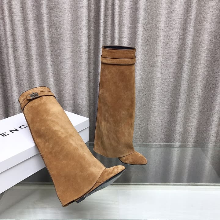 Givenchy Shark Tooth Leather Knee-High Boots in Almond