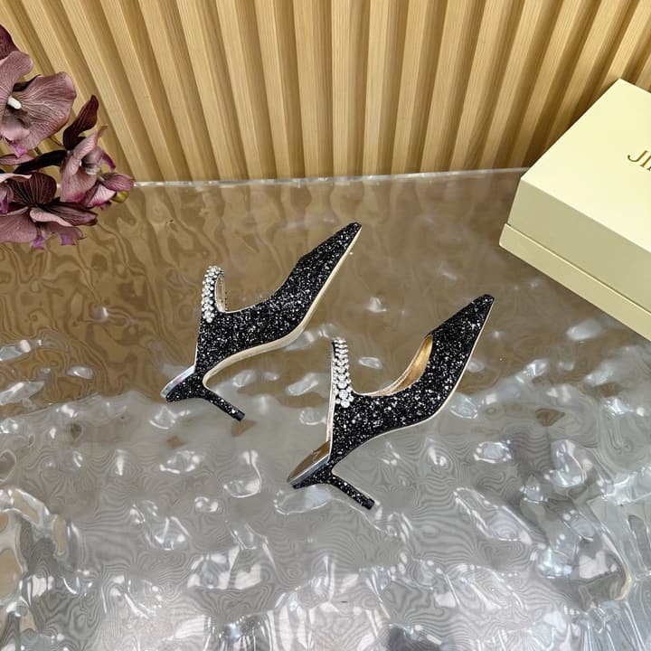 Jimmy Choo Sequined Evening Heels – 2025SS in Black Glitter