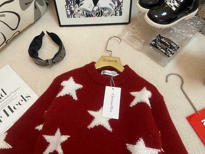 Dior Kids Star Knit Sweater – Kids Collection in Burgundy With White Stars