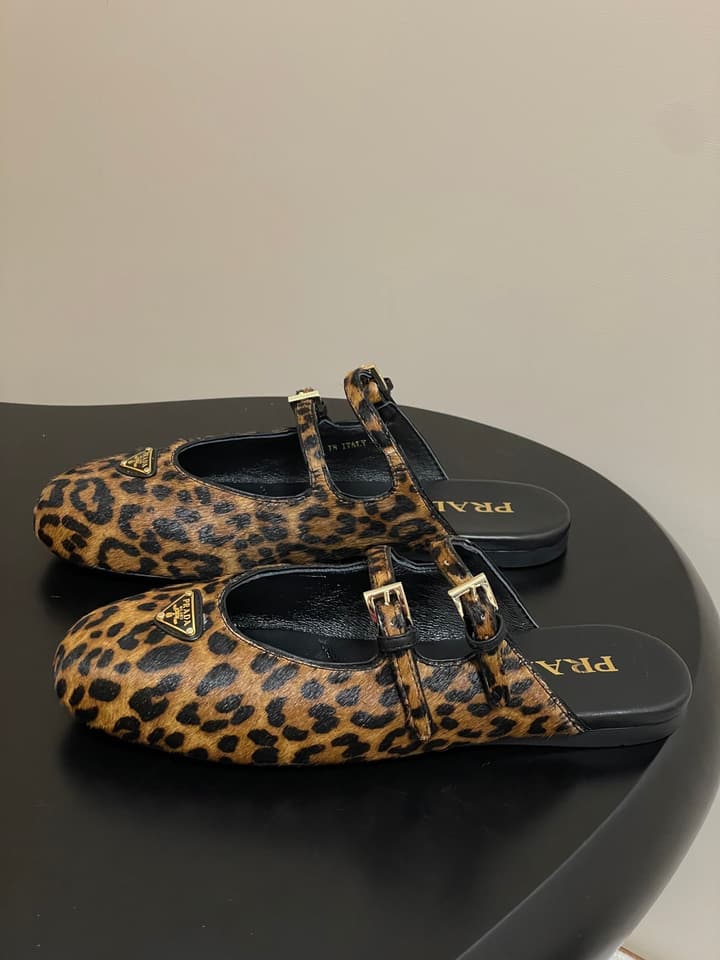 Prada Wrinkled Patent Ballet Flats – 25SS in Leopard Print
