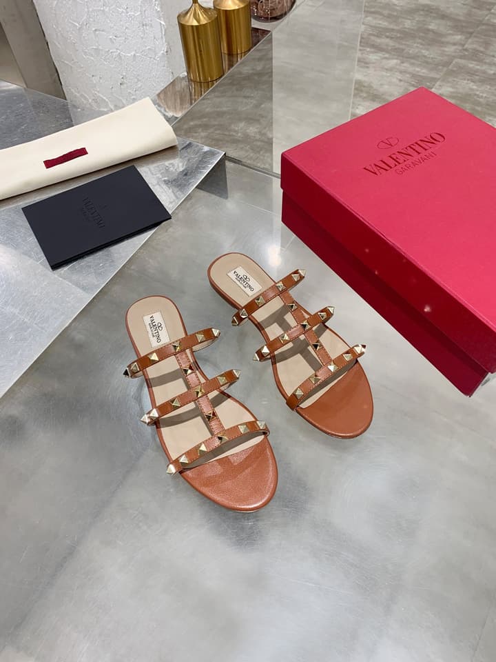 Valentino Studded Sheepskin Flat Sandals in Black