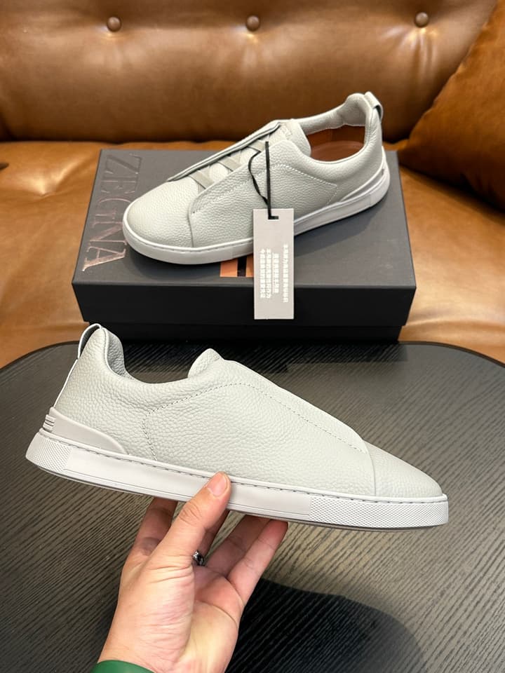 Zegna Triple Stitch™ Low-Top Sneakers in Leather Off-white