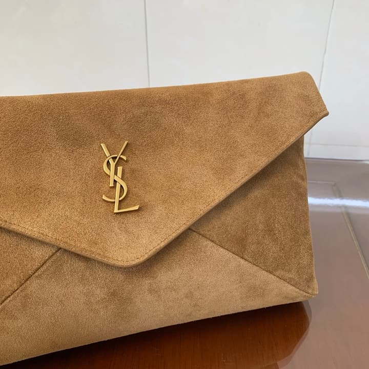 Saint Laurent Envelope Clutch Bag in Tan Suede Envelope Clutch