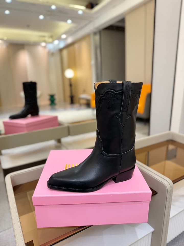 Paris Texas Western Ankle Boots in Embossed Black