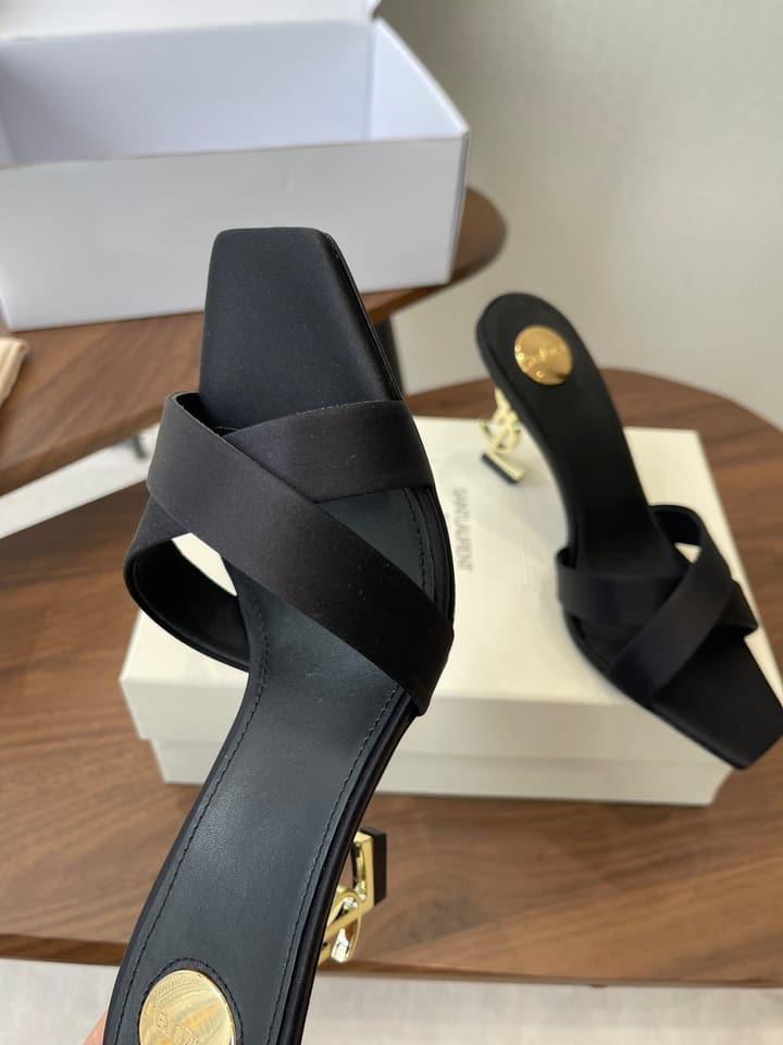 Saint Laurent Opyum Satin Heeled Mules – Early Spring Collection – 26S in Champagne Gold