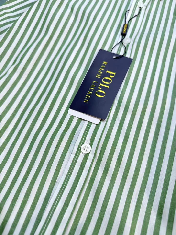 Ralph Lauren Classic Embroidered Logo Shirt – Kids Collection – 2025SS in White And Sage Green Stripe
