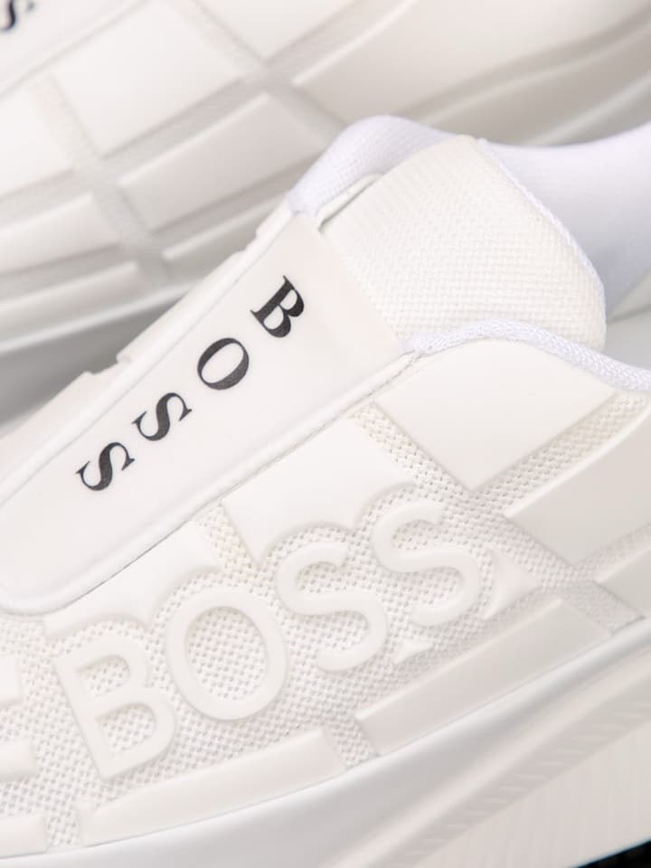 Boss New Men's Luxury Athletic Sneakers in Black With White Detail