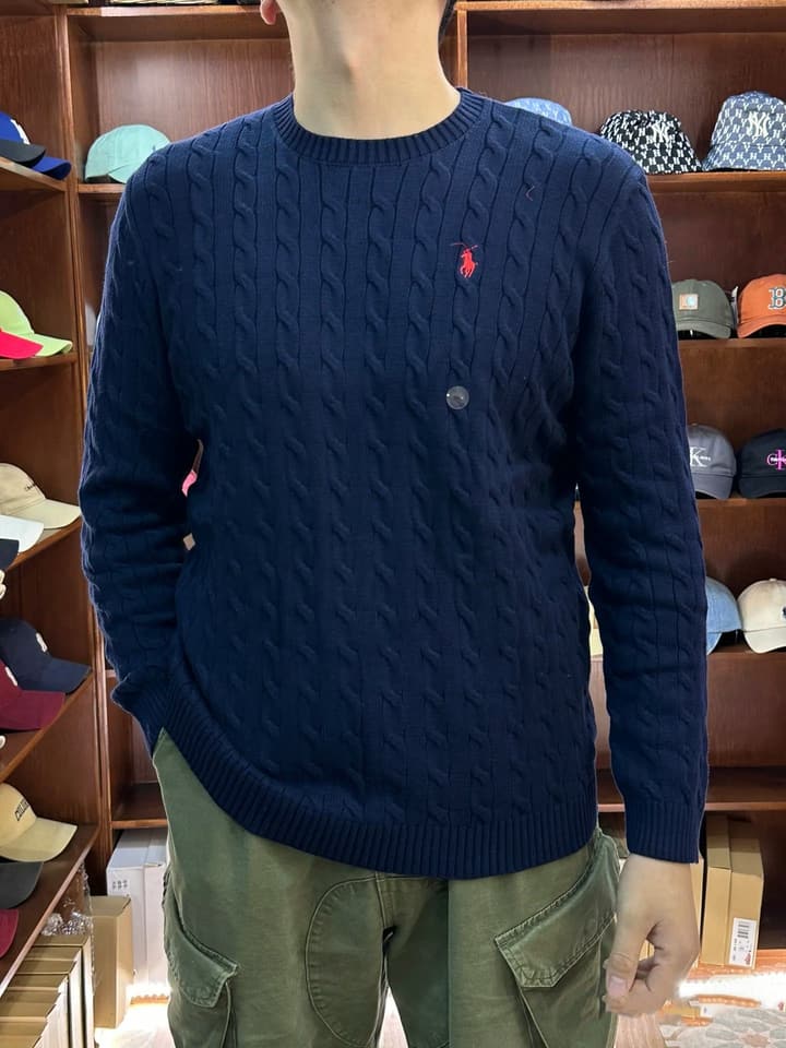 Ralph Lauren Cable Knit Crewneck Sweater in Black