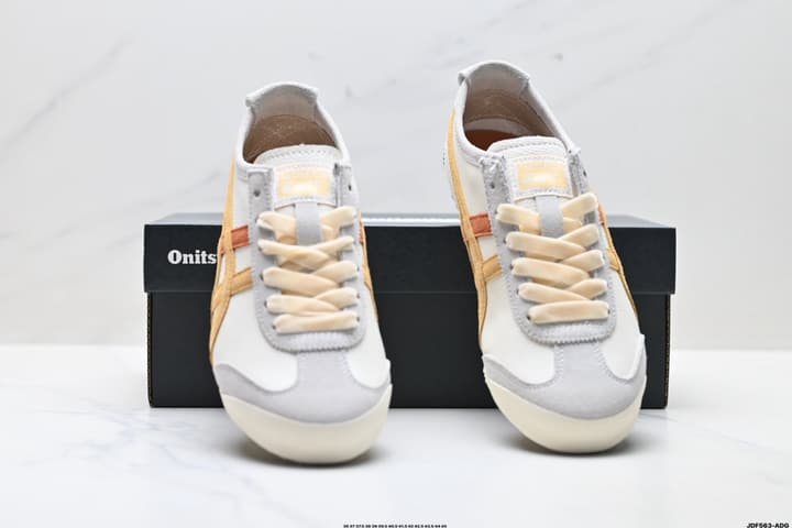 Onitsuka Tiger Mexico 66 NIPPON MADE Sneakers in Cream With Gold And Orange Stripes