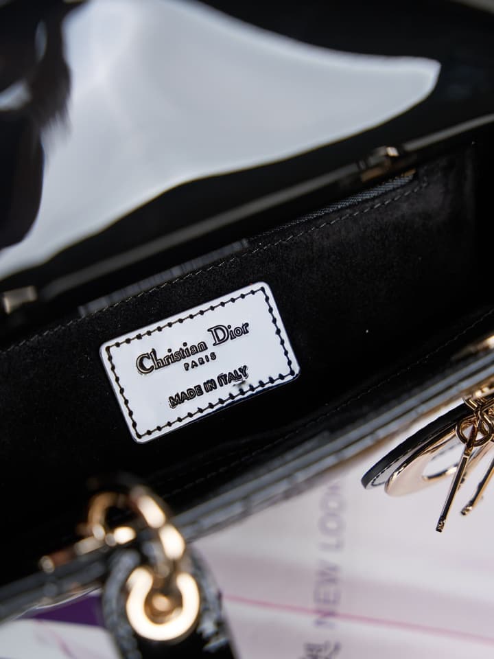 Dior Lady Dior Handbag in Black Patent Leather