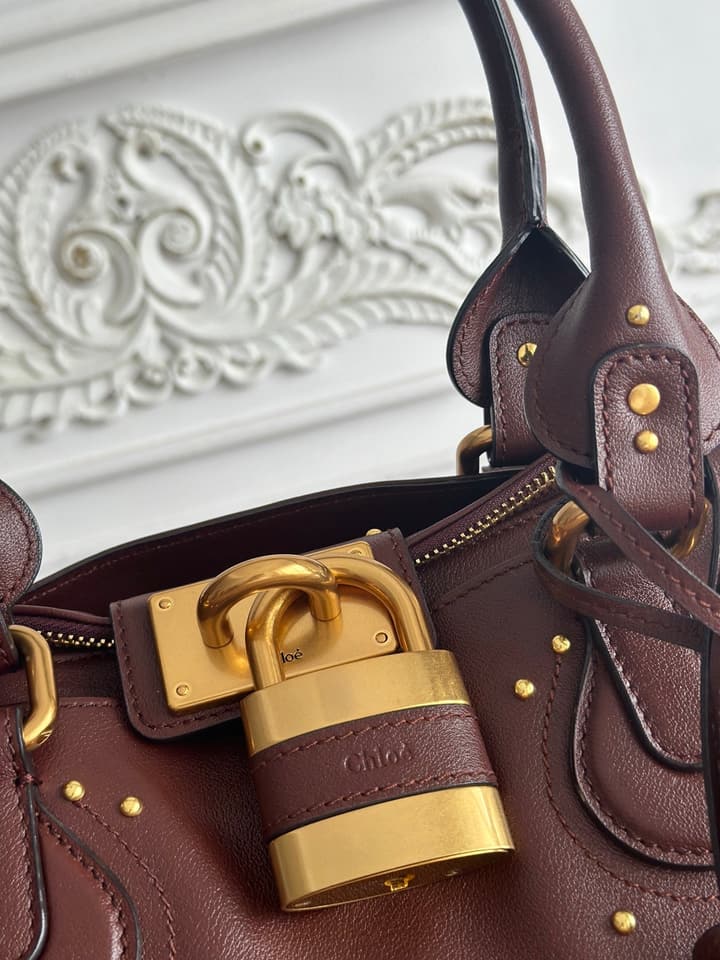 Chloé Paddington Padlock Satchel in Burgundy Leather