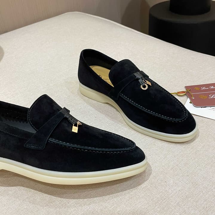 Loro Piana Summer Charms Walk Moccasin Loafers in Black Leather