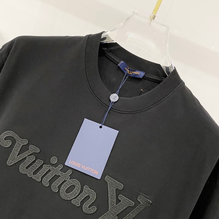 Louis Vuitton Washed Cotton Logo Embroidery T-Shirt in Black