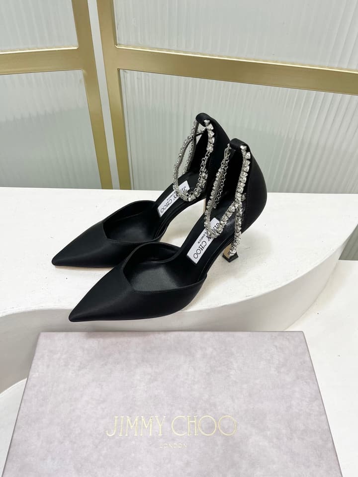 Jimmy Choo Stevie 100 Bow Crystal Silk Heels – 2025SS in Black Silk