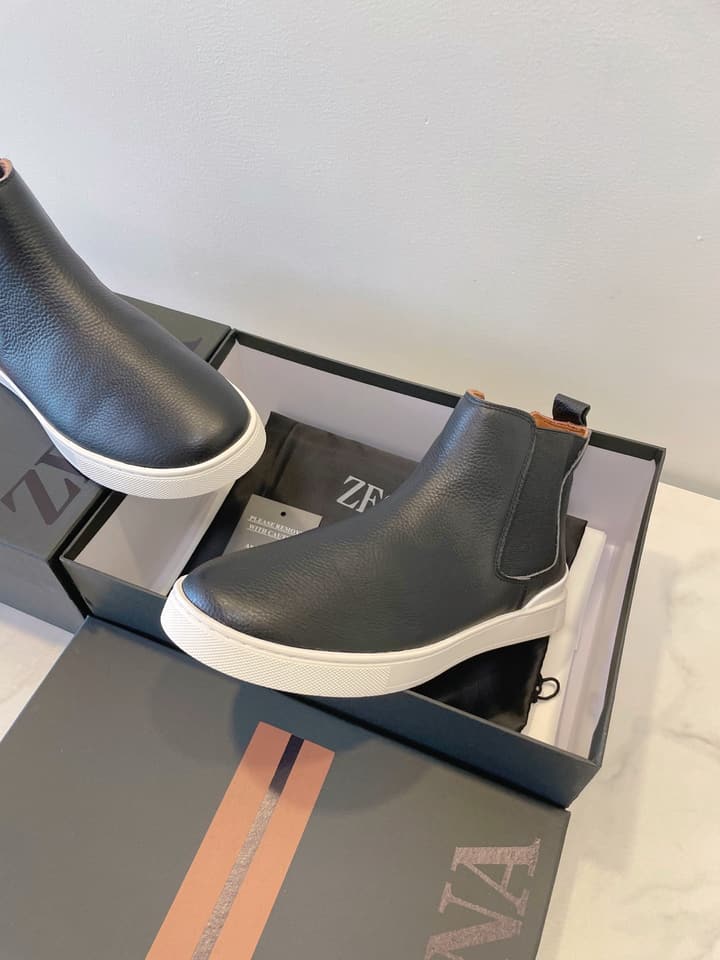 Zegna COUTURE Triple Stitch Leather Sneakers in Black Suede With Dark Sole
