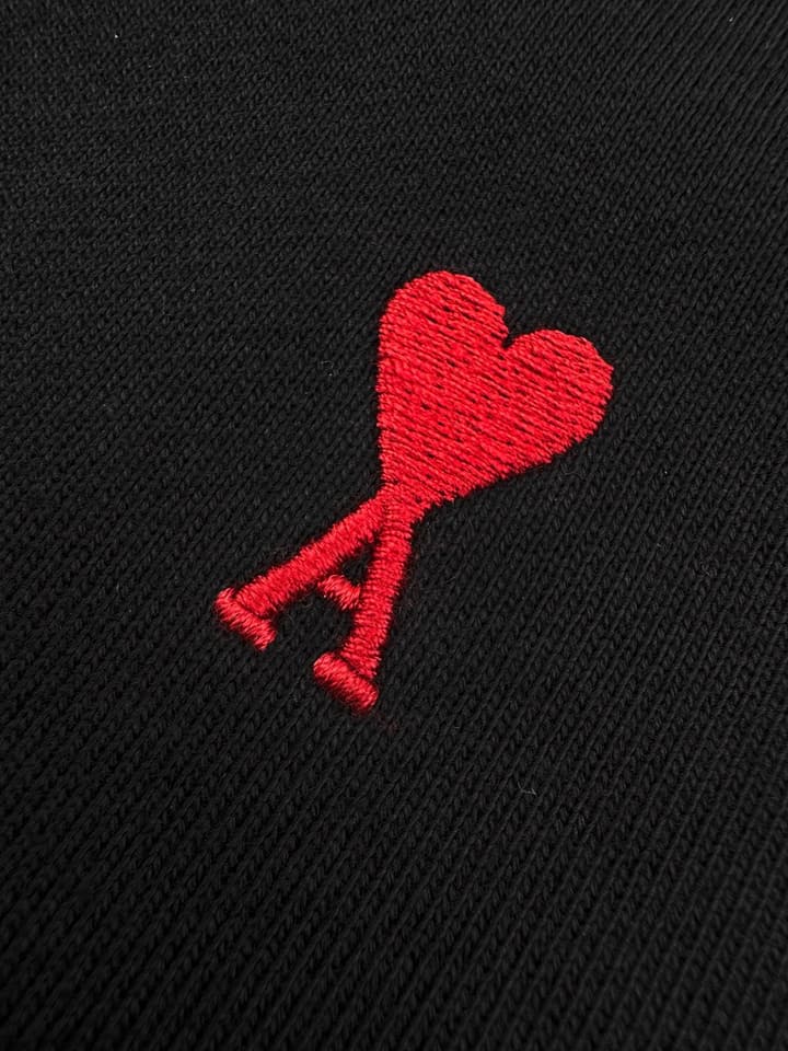 Ami Paris Heart Embroidery Zip Jacket in Black With Red Heart Logo