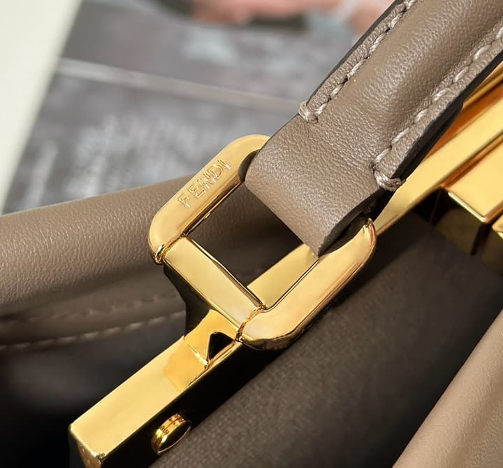 Fendi Peekaboo Classic Calfskin Handbag in Taupe Leather