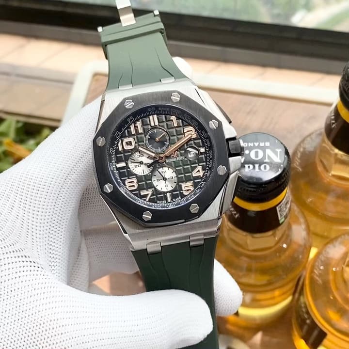 Audemars Piguet Royal Oak Offshore Automatic Watch in Black Skeleton & Green