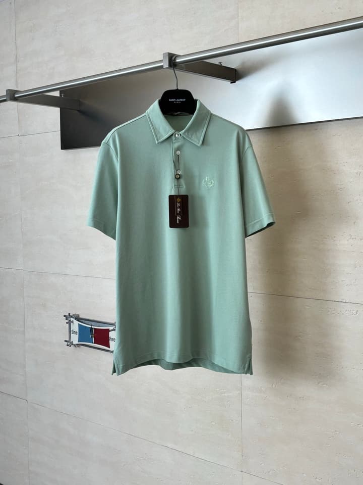 Loro Piana LP Logo Embroidered Pique Cotton Polo Shirt in Dark Brown