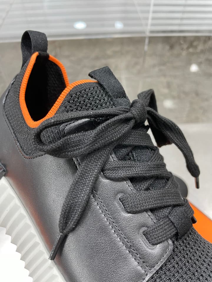 Hermès Sport Sneakers – Iconic Orange Edge in Black Knit With Black Laces