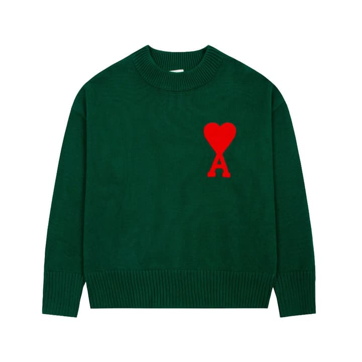 Ami Paris Classic Heart Embroidered Crewneck Sweater in Black