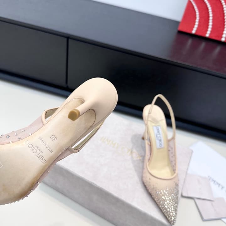 Jimmy Choo Mesh Rhinestone Slingback Heels – Spring/Summer Collection in Pure White