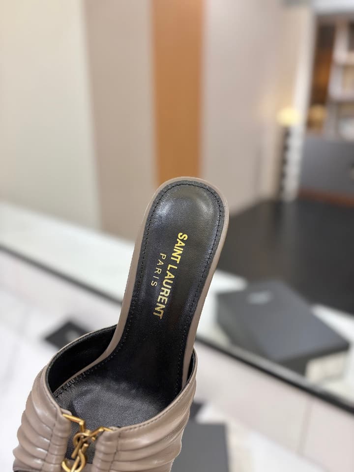 Saint Laurent Crystal Chain Heeled Sandals – 2025 Spring/Summer Collection in Beige