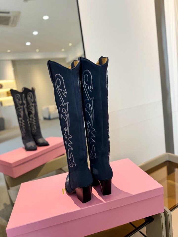 Paris Texas Embroidered Knee-High Boots in Black With Tone-on-tone Embroidery