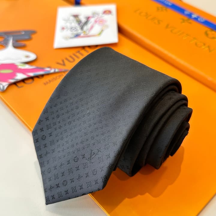 Louis Vuitton Damier Silk Tie in Charcoal Grey