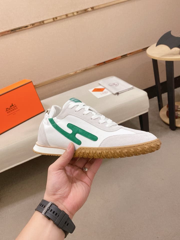 Hermès Suede and Goatskin H Detail Sneakers