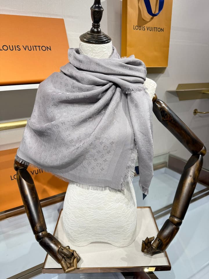 Louis Vuitton Classic Monogram Silk Wool Shawl in Beige