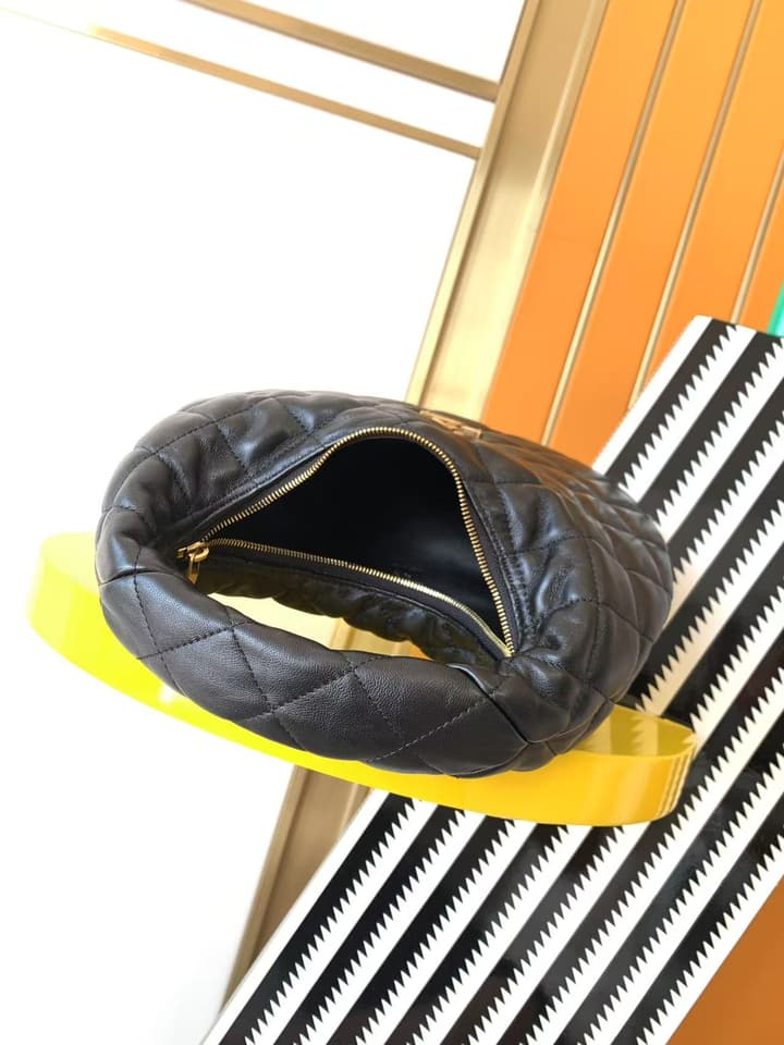 Saint Laurent ICARE Baby Lambskin Crescent Bag in Dark Brown Quilted