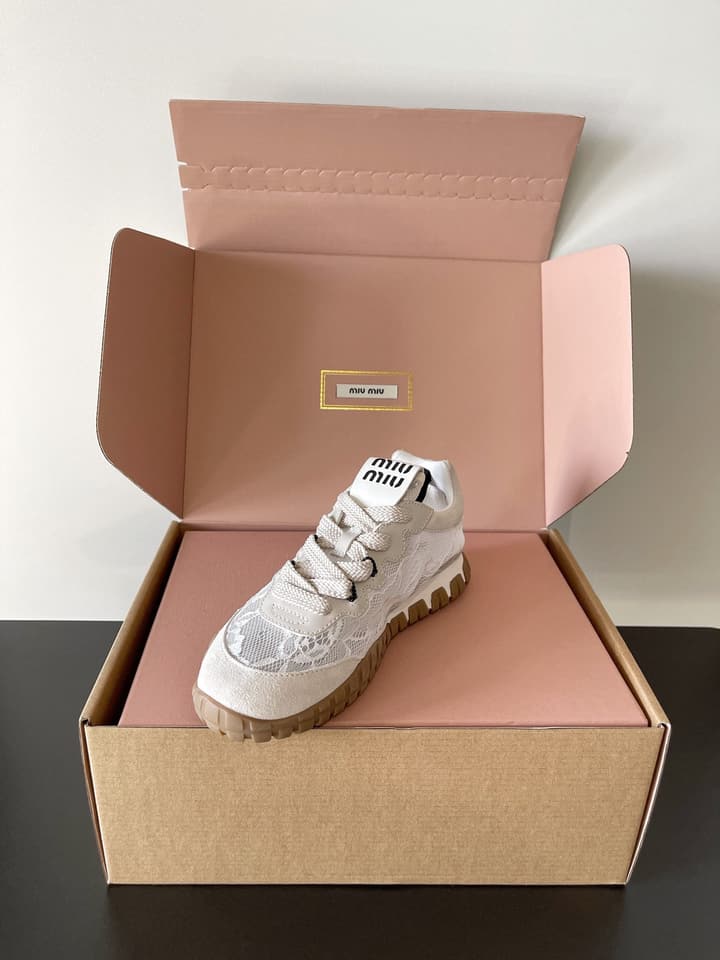 Miu Miu Latest Lace Retro Mary Jane Sneakers in Black