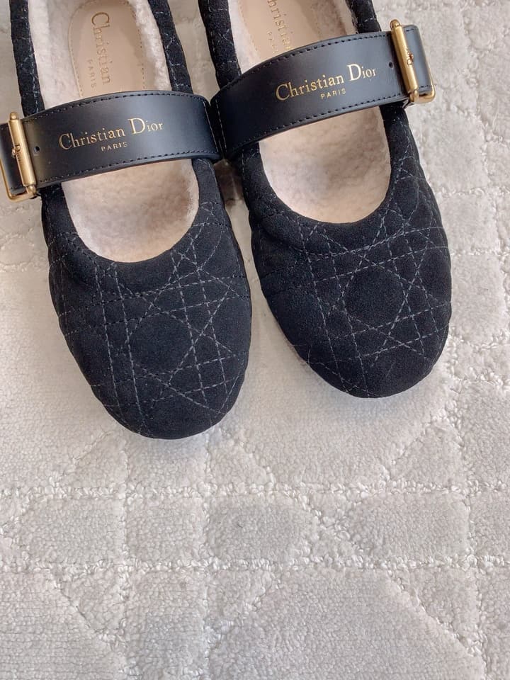 Dior Quilted Wool Mary Jane Flats in Black Suede