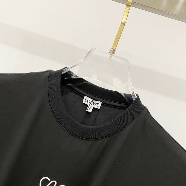 Loewe Mercerized Cotton Embroidered Logo T-Shirt in Black