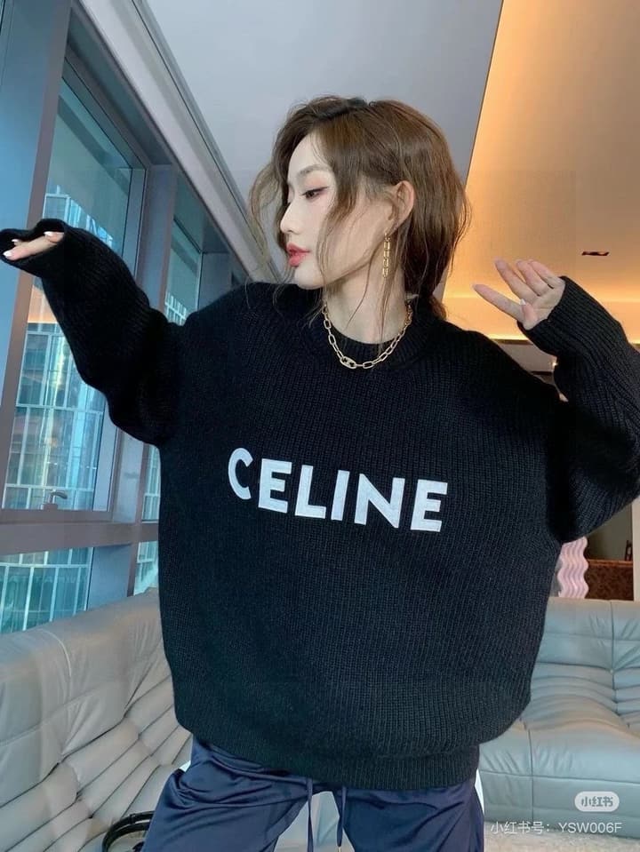 Celine Classic Embroidered Crewneck Sweater in Army Green