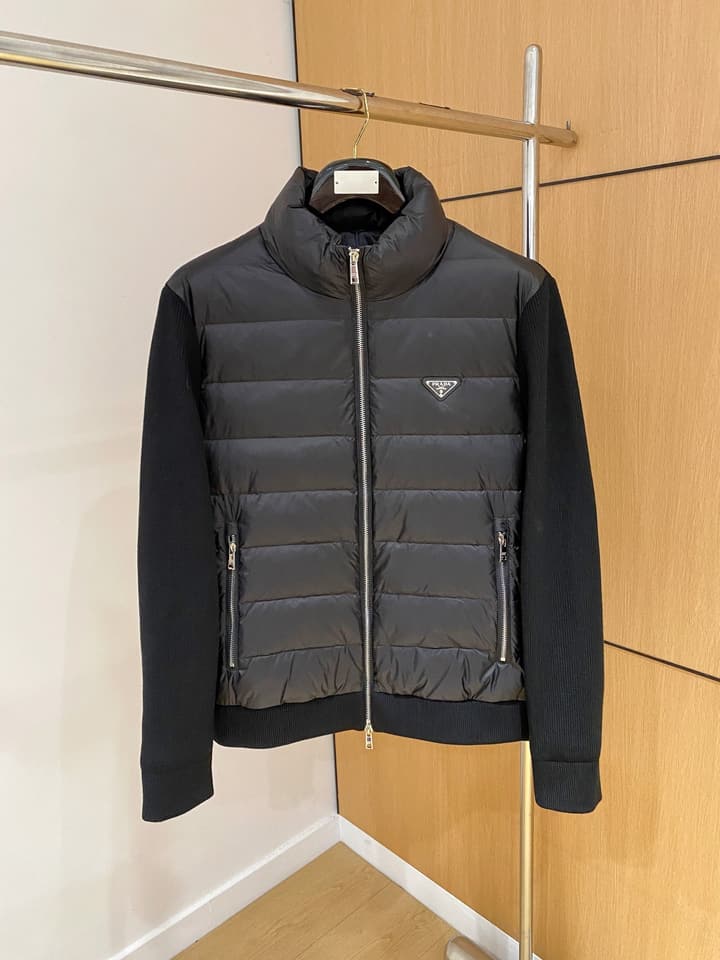 Prada Spliced Knit Down Jacket – FW2024 in Black Knit Down Jacket