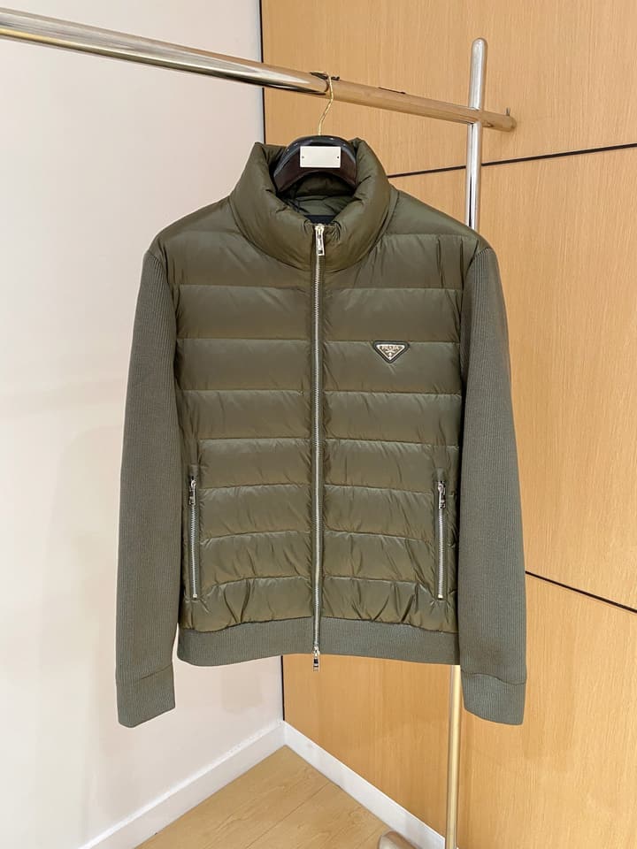 Prada Spliced Knit Down Jacket – FW2024 in Black Knit Down Jacket