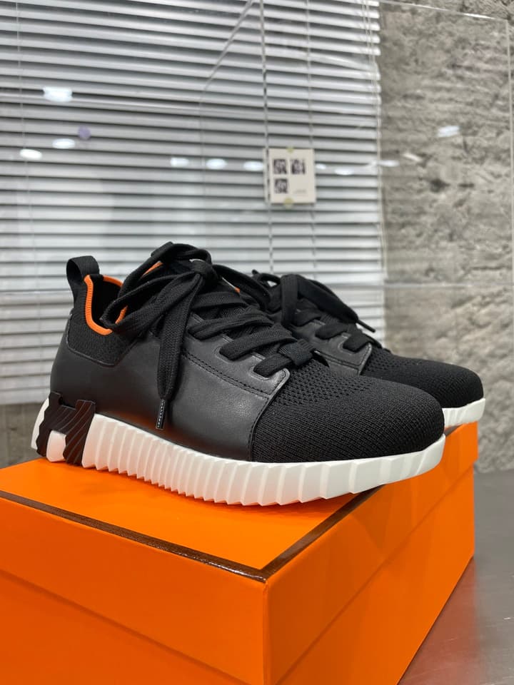 Hermès Sport Sneakers – Iconic Orange Edge in Black Knit With Black Laces