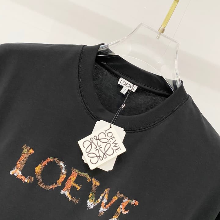 Loewe Rainbow Logo Embroidered Cotton T-Shirt in Classic Black