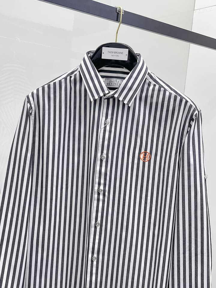 Hermès Long-Sleeve Shirt in Light Blue Striped