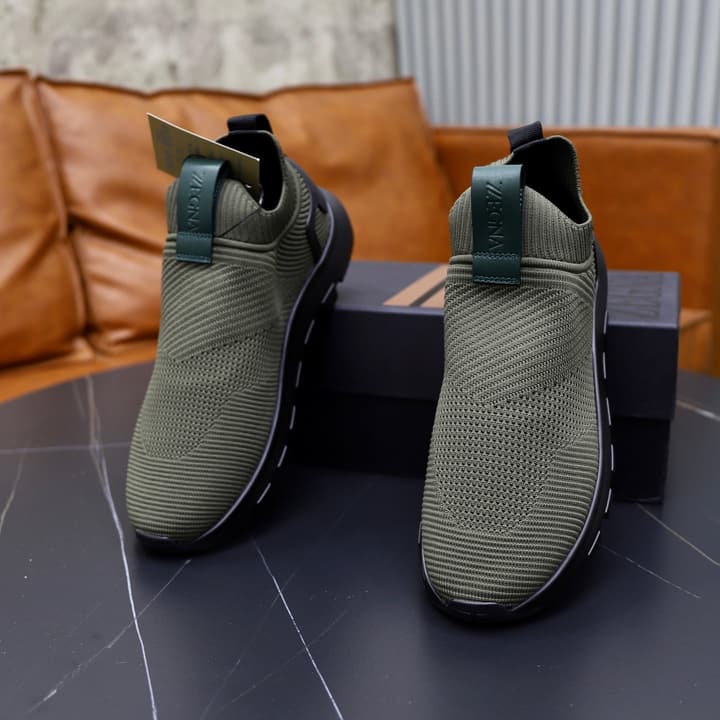 Zegna Cashmere Flyknit Sneakers in Navy Blue