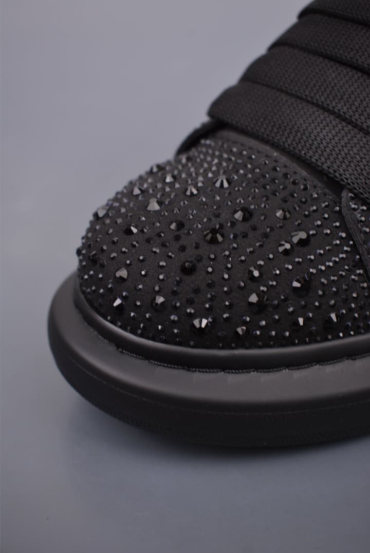 Alexander McQueen Rhinestone Sneakers in All Black Embossed