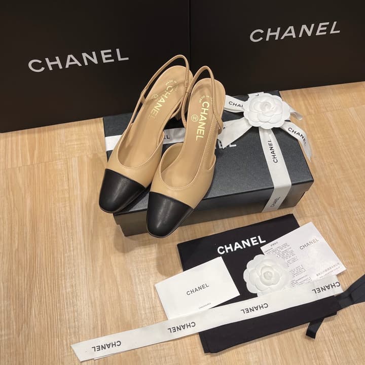 Chanel Classic Slingback Heels in Black Polished Finish