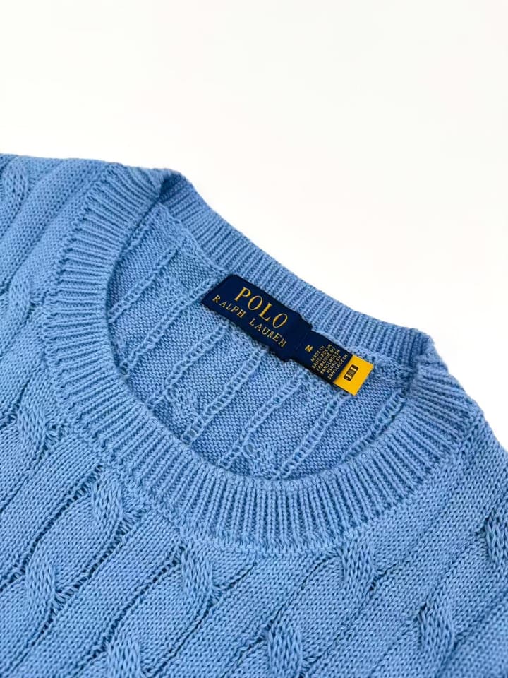 Ralph Lauren Cable-Knit Short-Sleeve Sweater in Glacier Mist Blue