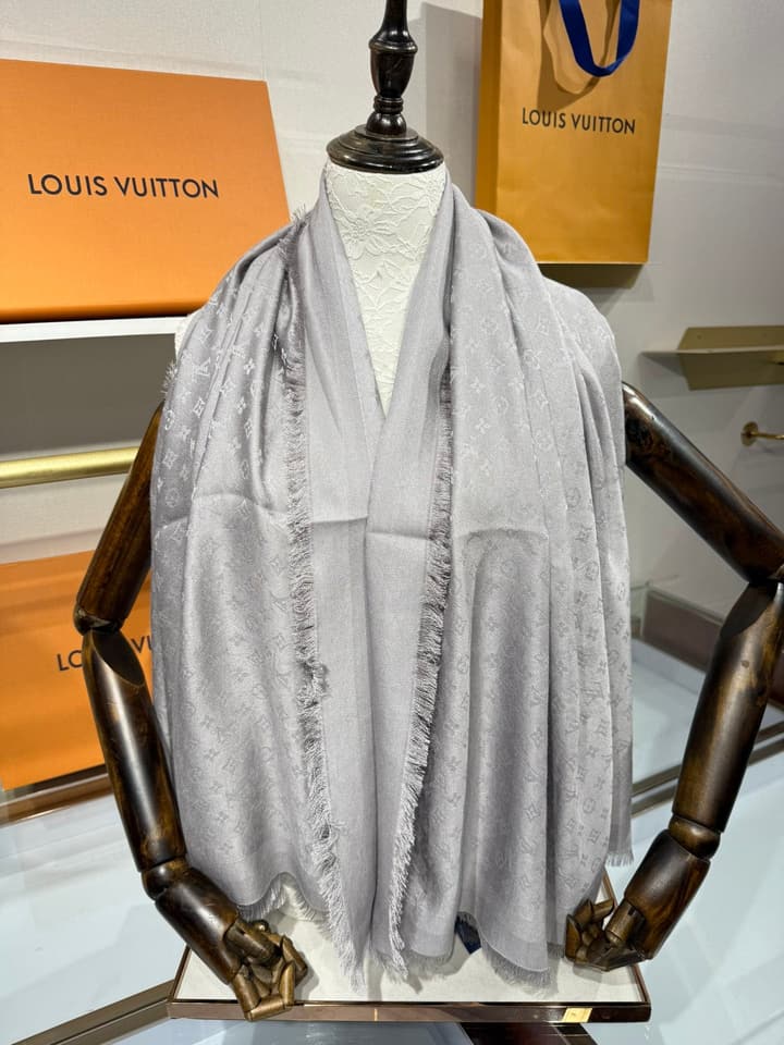 Louis Vuitton Classic Monogram Silk Wool Shawl in Beige