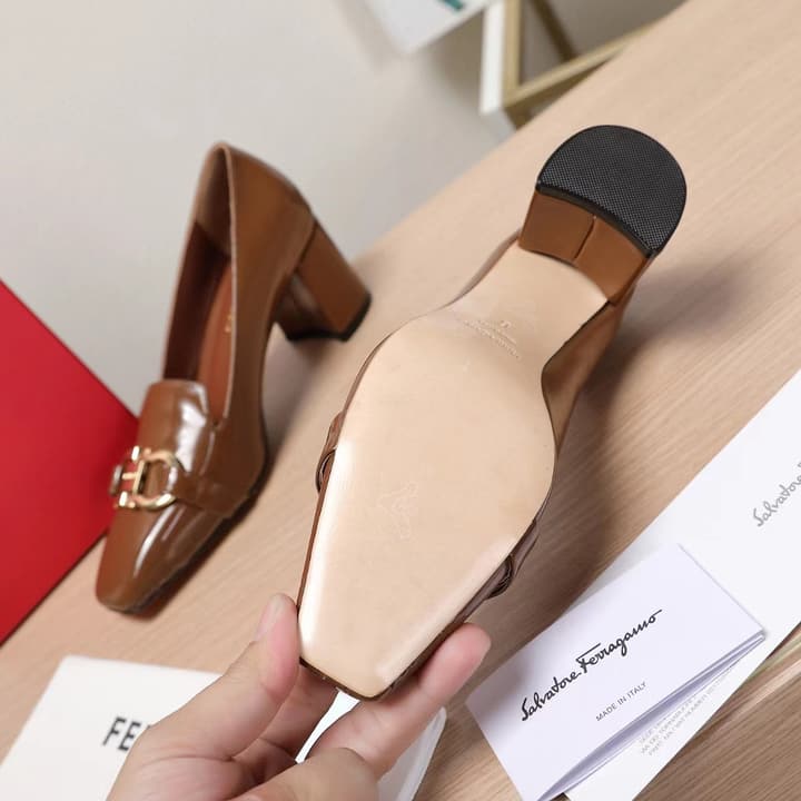 Ferragamo Classic Square Toe Pumps in Brown